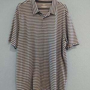 Oakley Men's Black and Gray Striped Polo Shirt